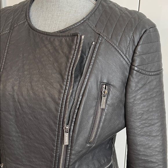 Calvin Klein Charcoal Grey Faux Leather Biker Jacket, Size M - Picture 4 of 16